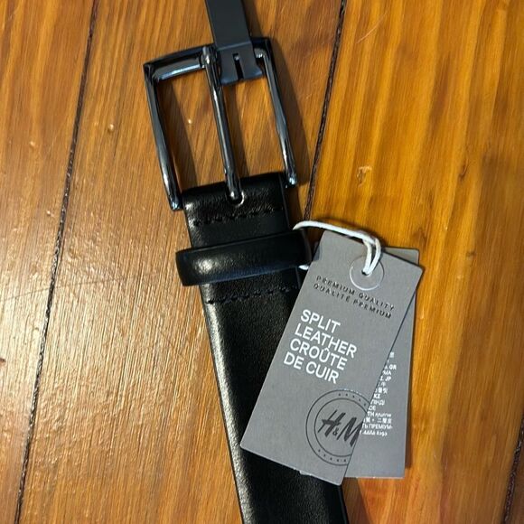 H&M NWT Split Leather Black Belt Men’s Size 33-34” - Picture 1 of 4